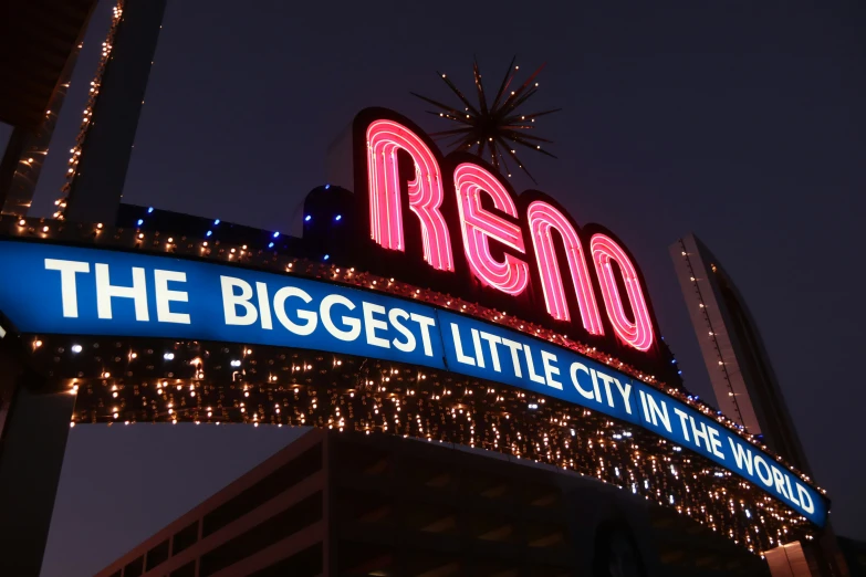 a large sign that reads reno is lit up