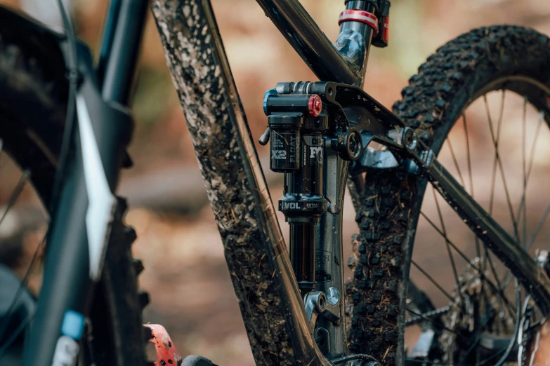 the tire of a mountain bike is slightly rusted