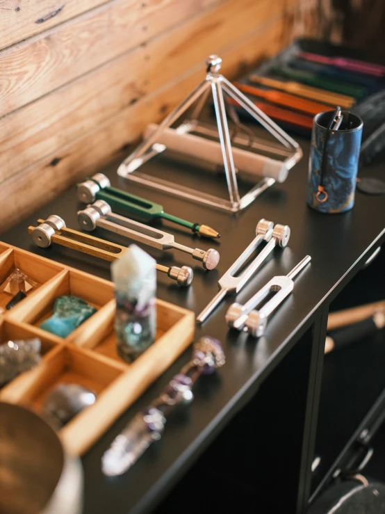 a close up of several different items on a table