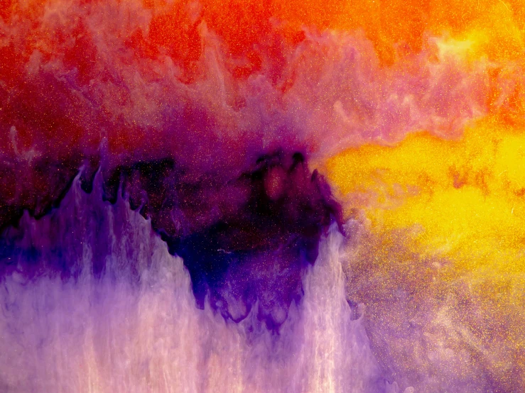 a painting of yellow and purple clouds on a multi colored background