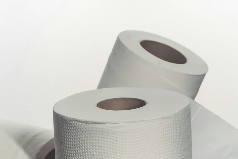 a close up s of two rolls of toilet tissue