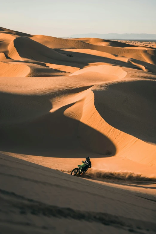 someone on a motor bike riding across some desert terrain