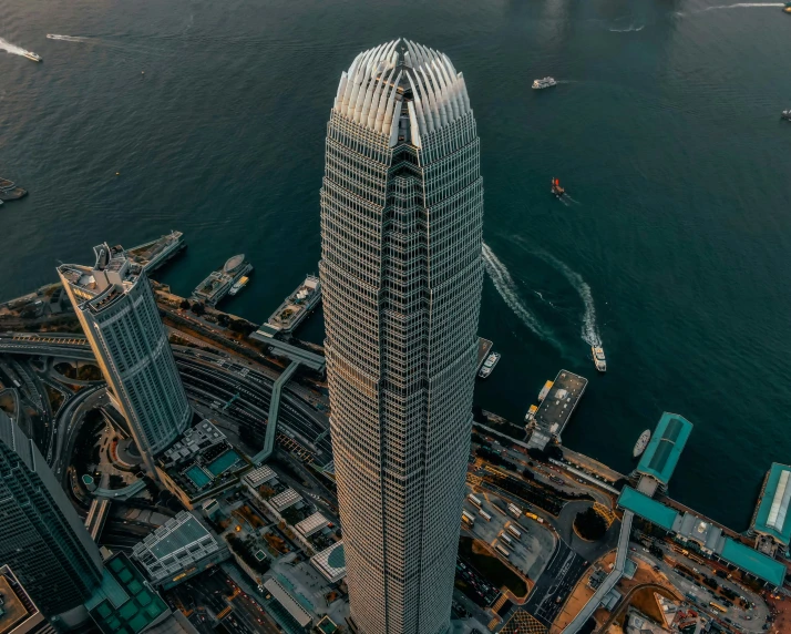 an aerial s of a city by the water