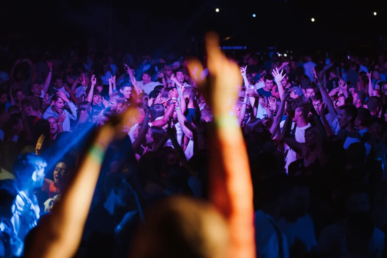 crowd of people with their hands up at a concert