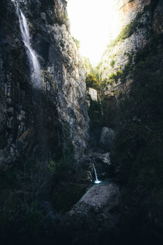 waterfall coming out from a mountain covered in trees