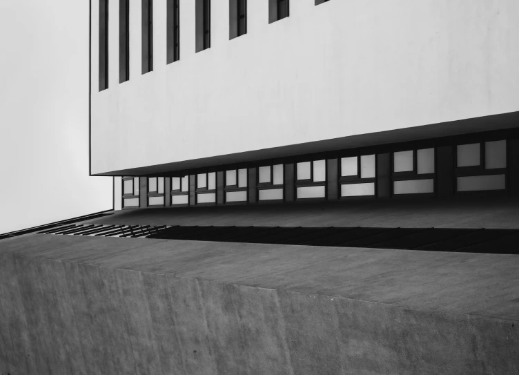 a view from below of an angled building