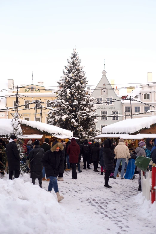 several people are shopping at a winter market