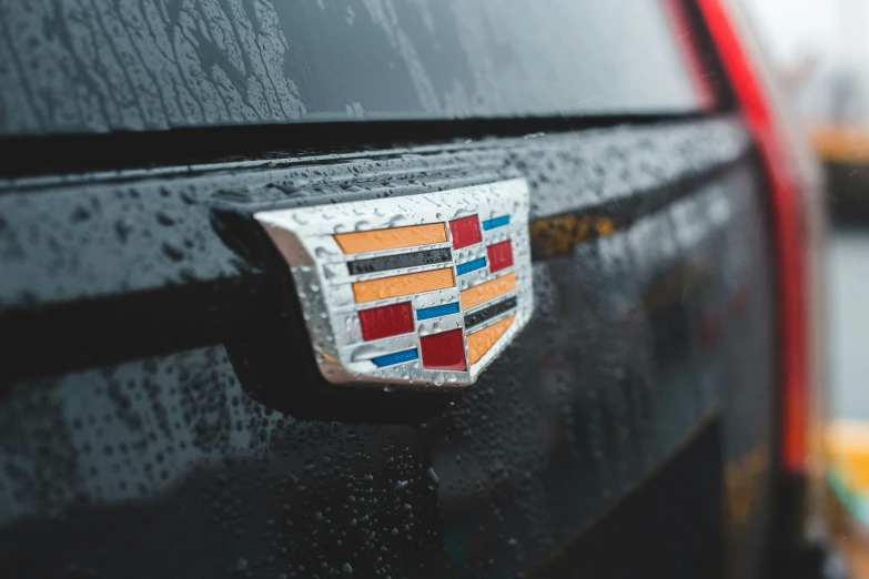 closeup of car badge on black vehicle