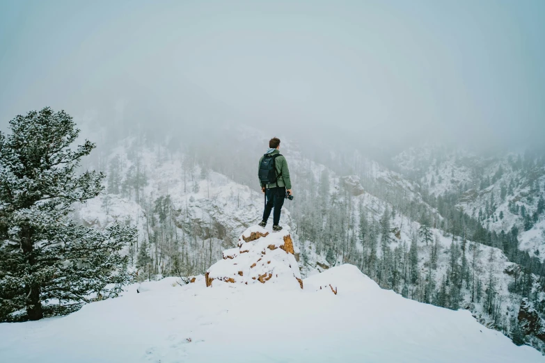 a person standing on top of a snowy hill