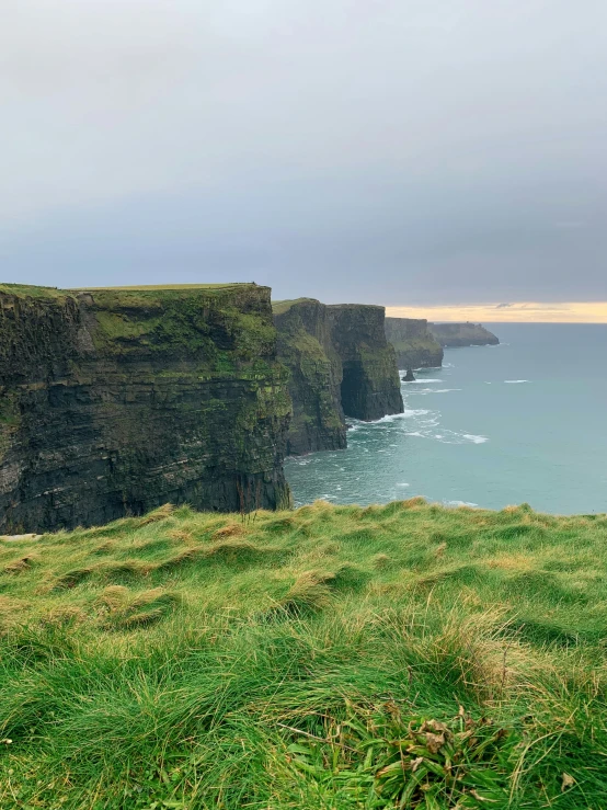 sheep standing near a large cliff by the ocean