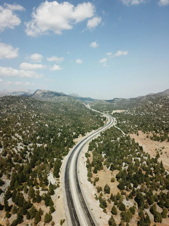 a high way runs through an arid landscape