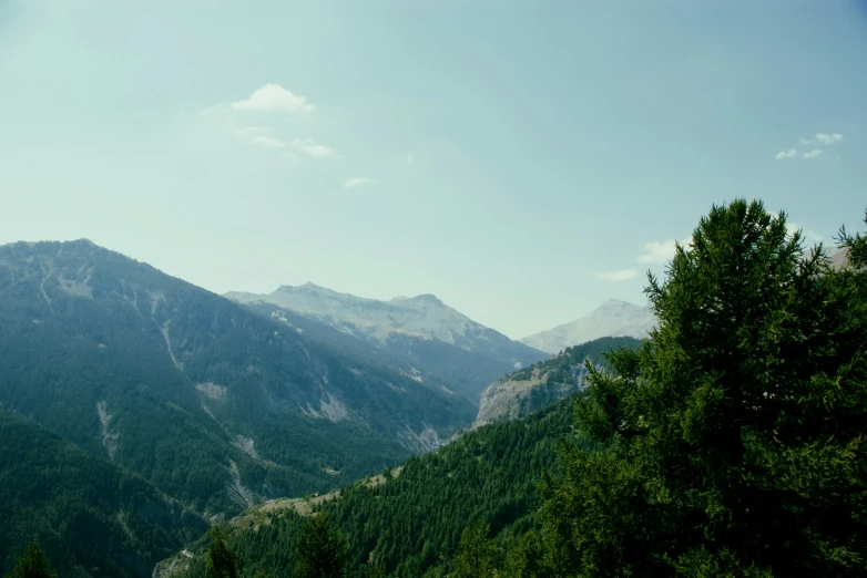 a green mountainous landscape with trees and hills