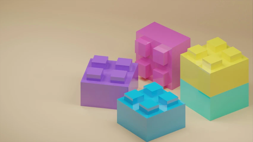 three 3d plastic pieces each have a different color