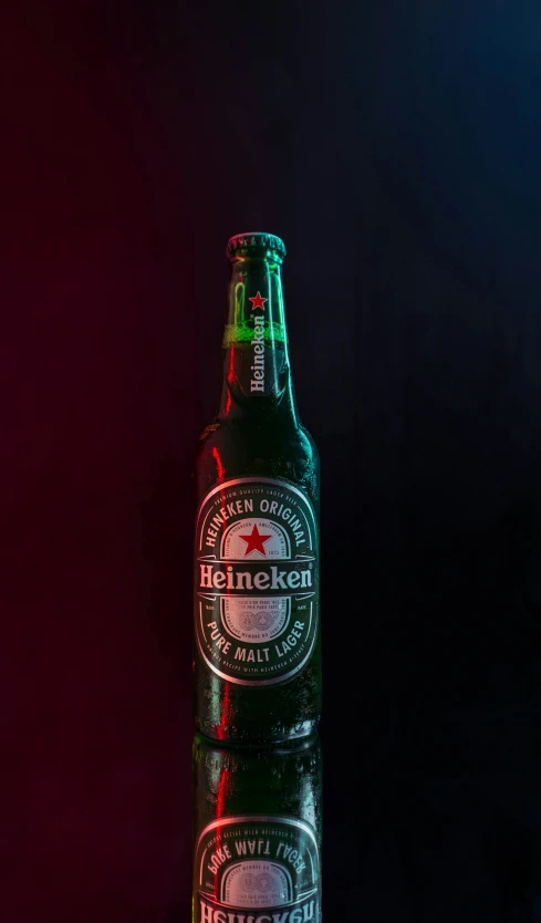 this is a beer bottle illuminated on it's side