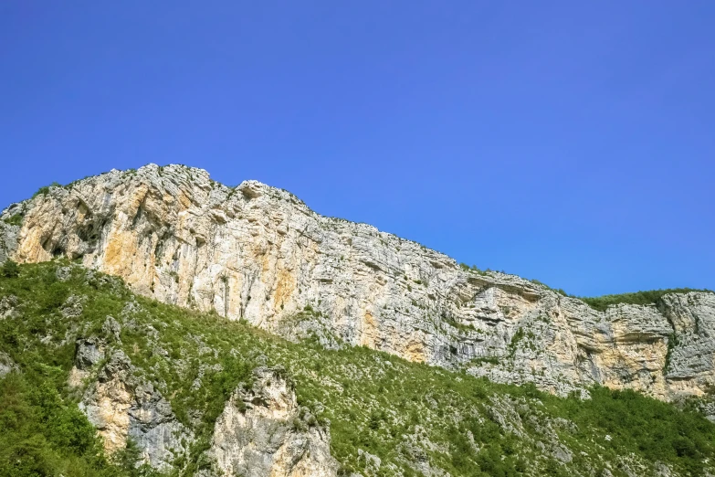 a mountain side with green trees and shrubs