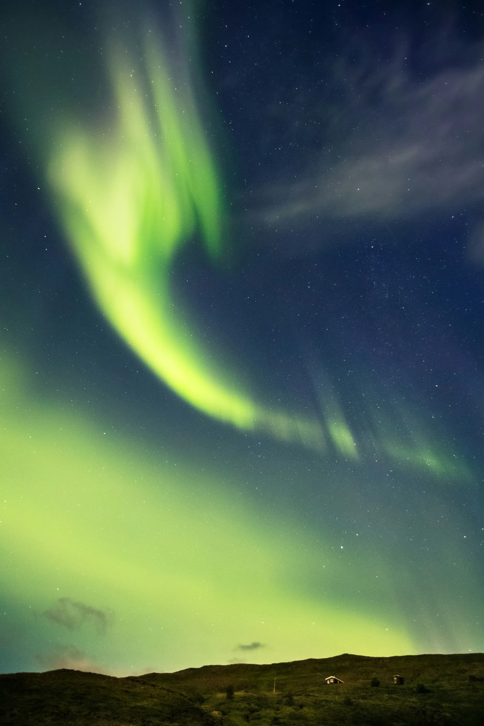 the night sky has a bright green aurora bore