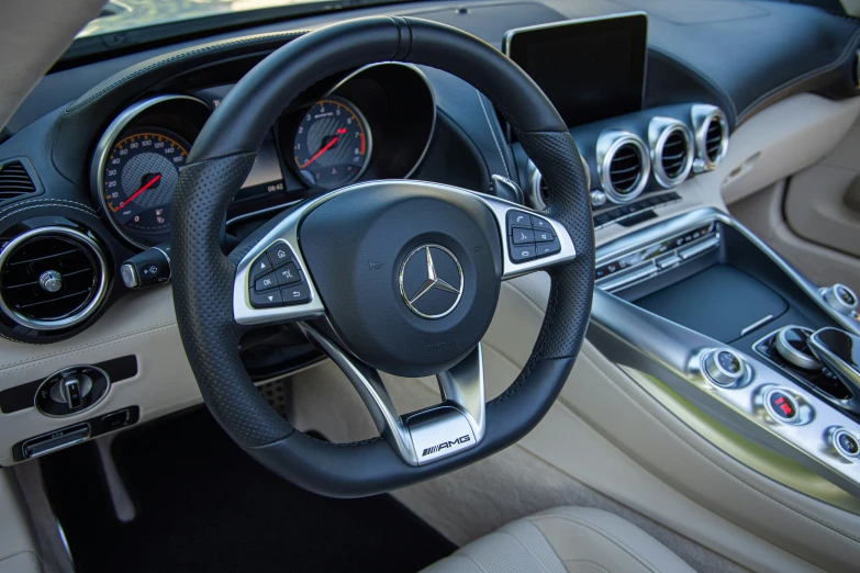 a dashboard inside a mercedes sls coupe