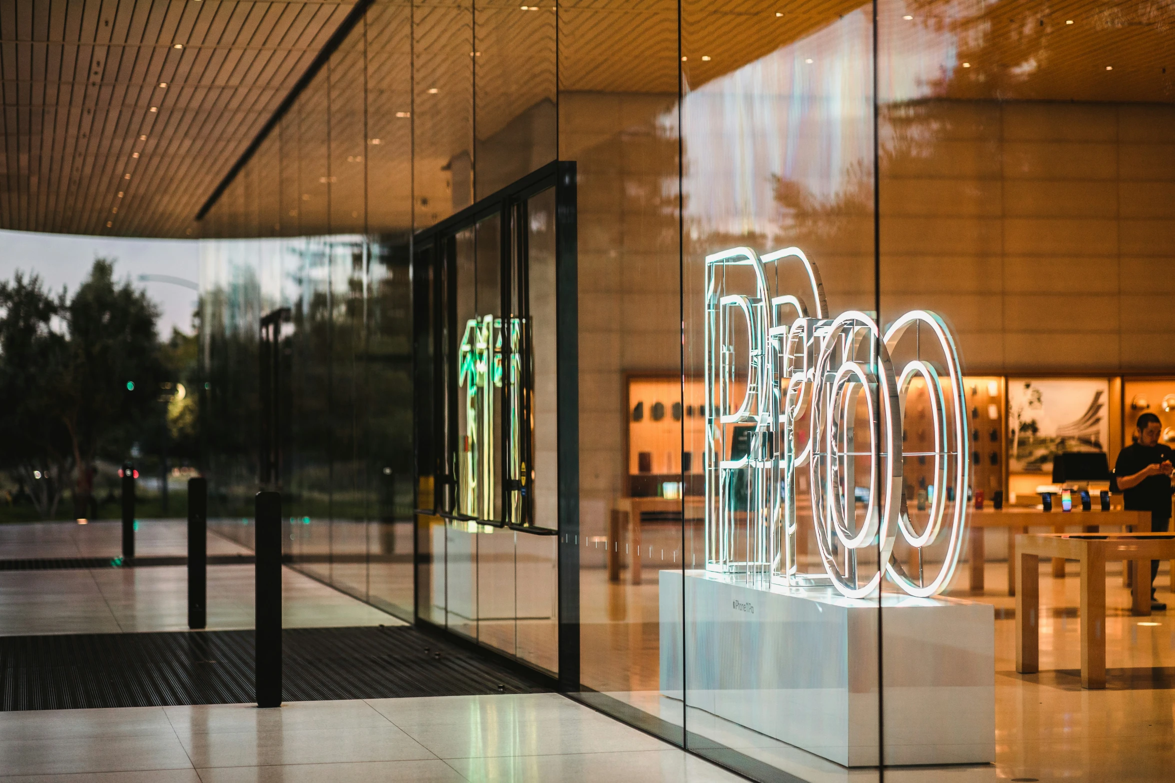 the illuminated letters are being displayed at the front of the building