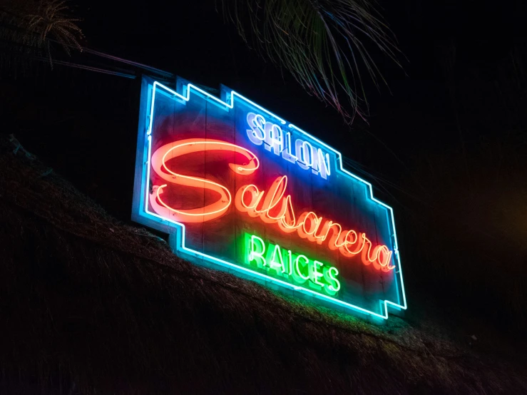 a lighted sign that reads saloneto palace