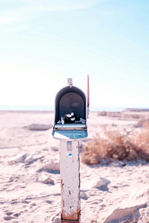 the mailbox has three letters on it, and one is open