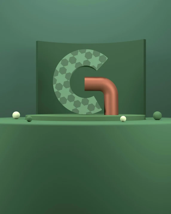 a big green object on a floor that looks like a c letter