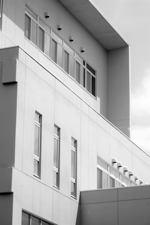 the front of a building on a cloudy day