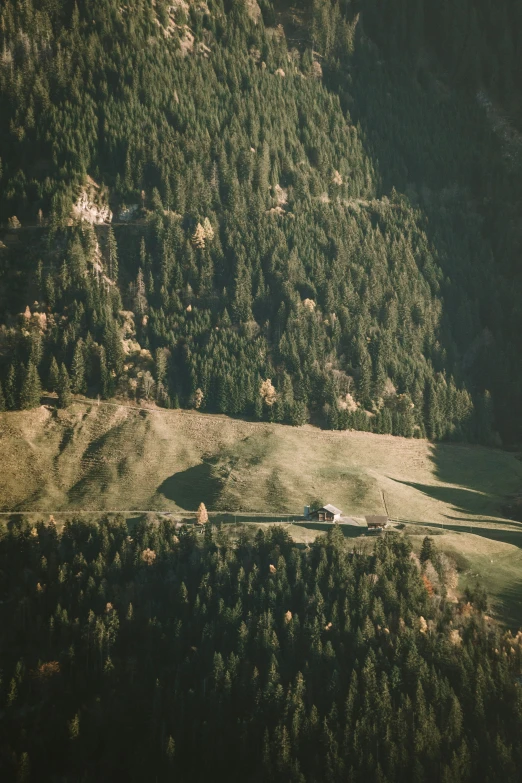 a rural area has many trees, hills and fields