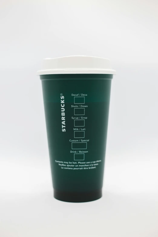 a coffee cup with information on the front and side