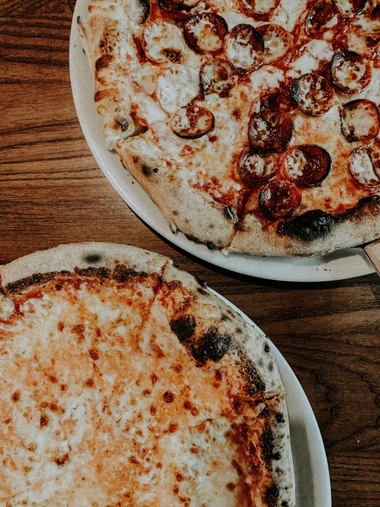 a couple of pizza sitting on top of a table