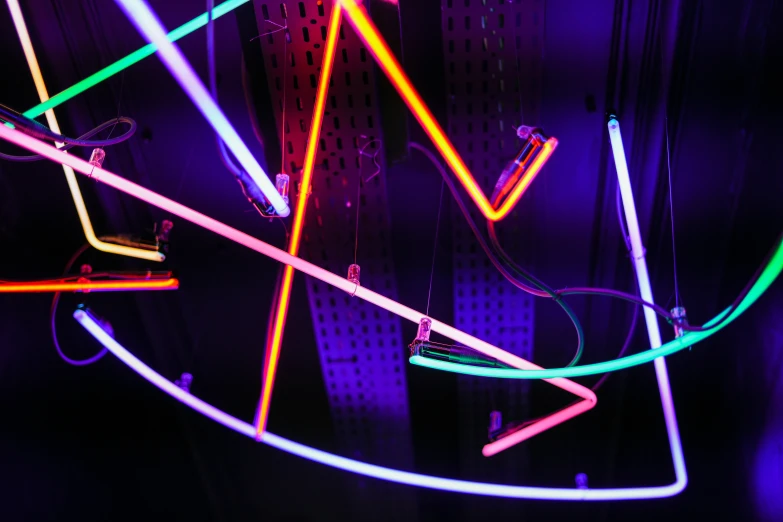 neon lights are shown with many colors of them