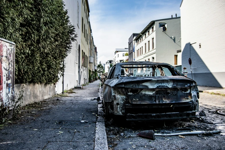 this is an image of a car parked in the middle of a street