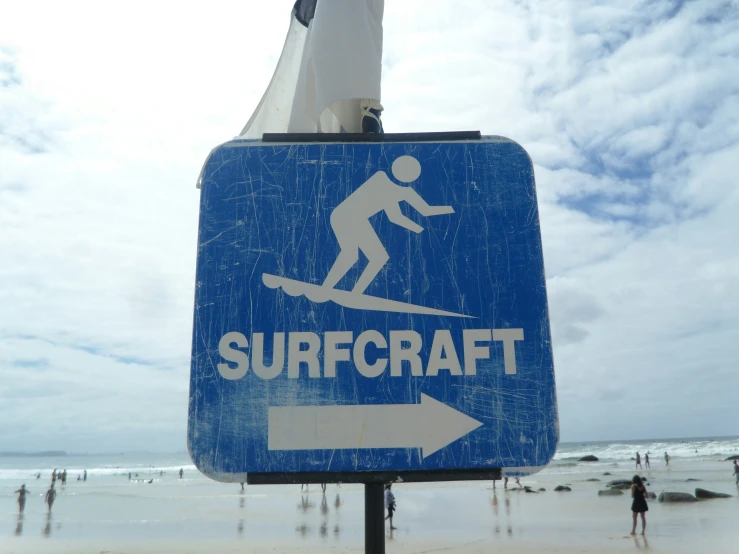 a blue street sign indicating that surfing is important for surfboarding