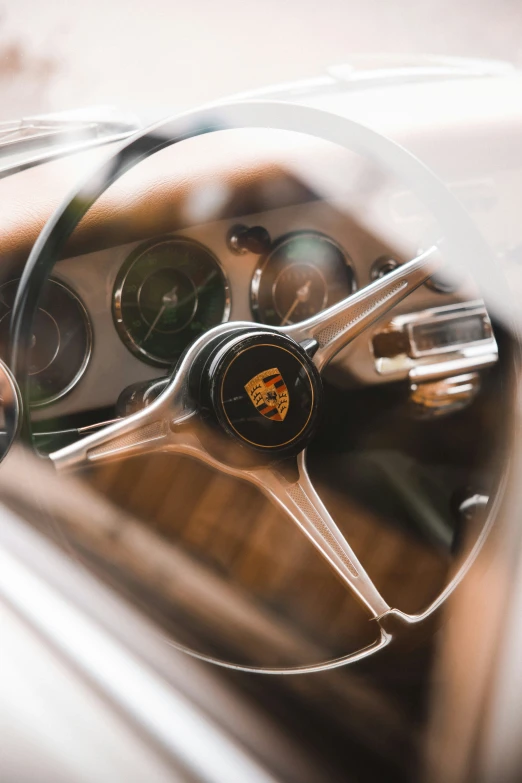 a car dashboard is seen through the windshield