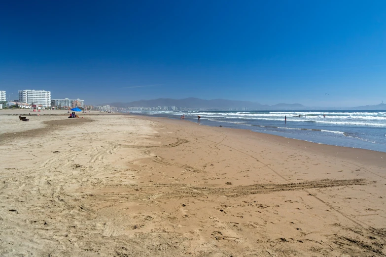 the beach has a lot of people out on it