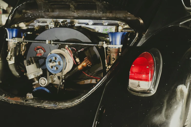 the inside of an engine compartment of a car