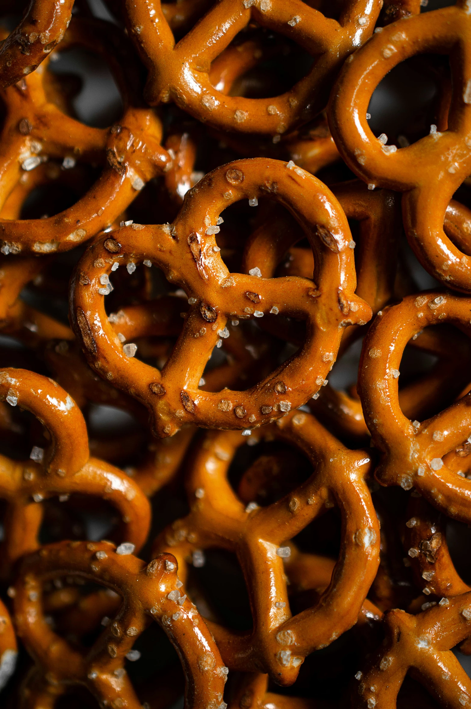 an close up view of many different kinds of pretzels