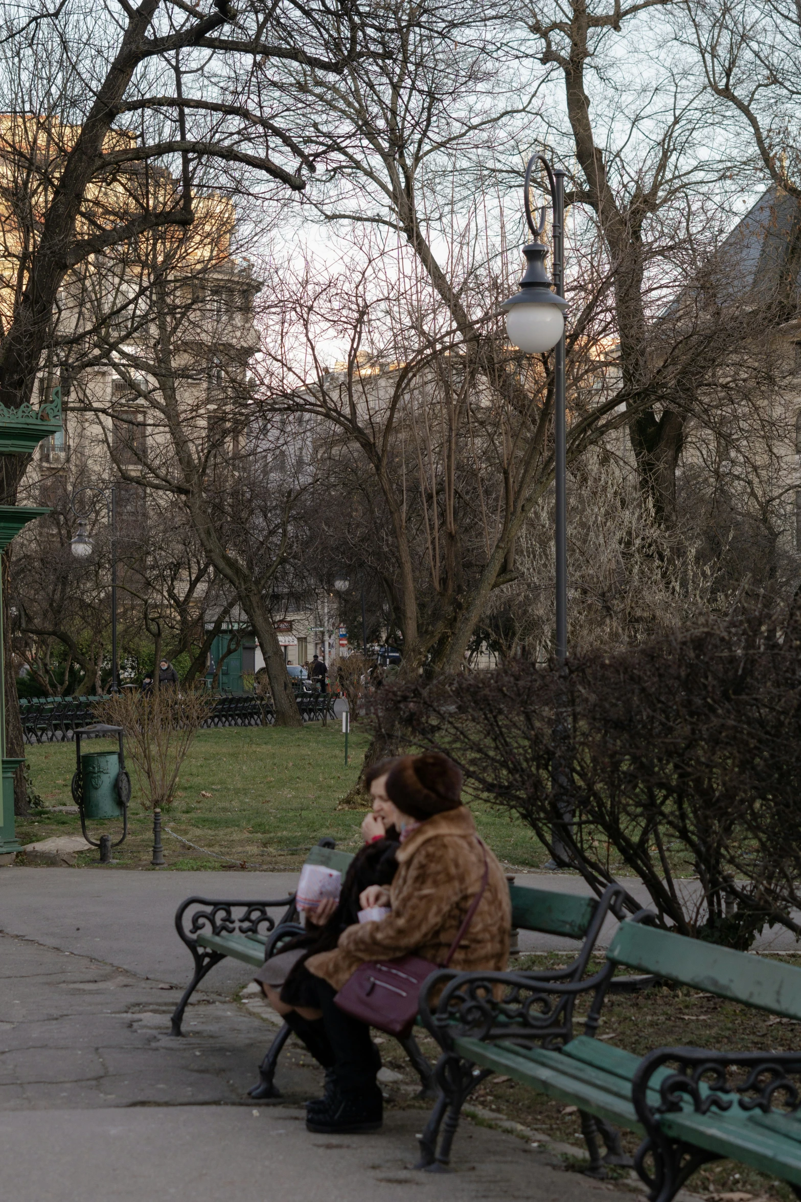 woman sitting on a park bench reading a book