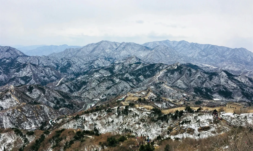 view of mountains with snow on them from above