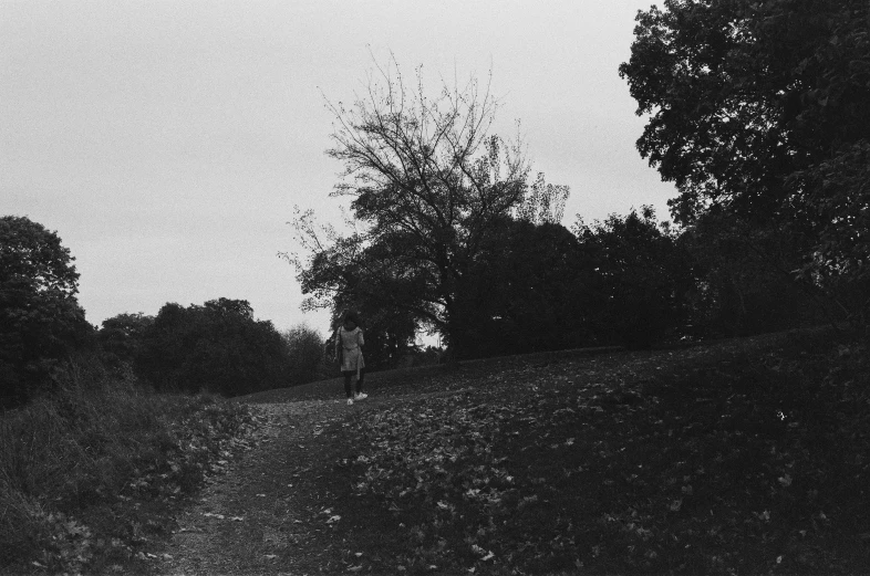 black and white pograph of dirt road in park