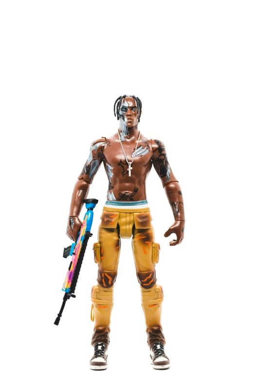 the toy figure has a gun in his hand