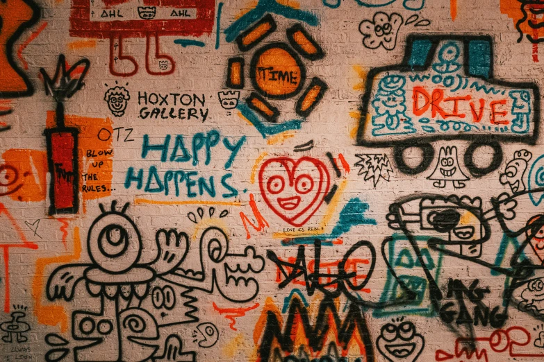 some very cute graffiti and doodles on the wall
