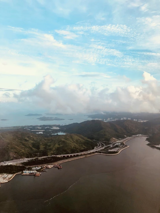 a view of a body of water from the sky