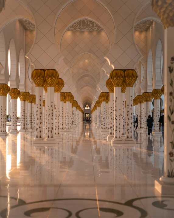 an elaborate room with pillars, lights and arches