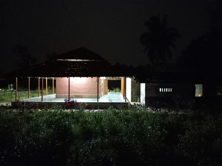 an empty outdoor theater in the dark at night