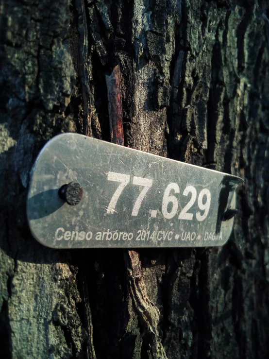 a sign that reads 727 and is attached to a tree