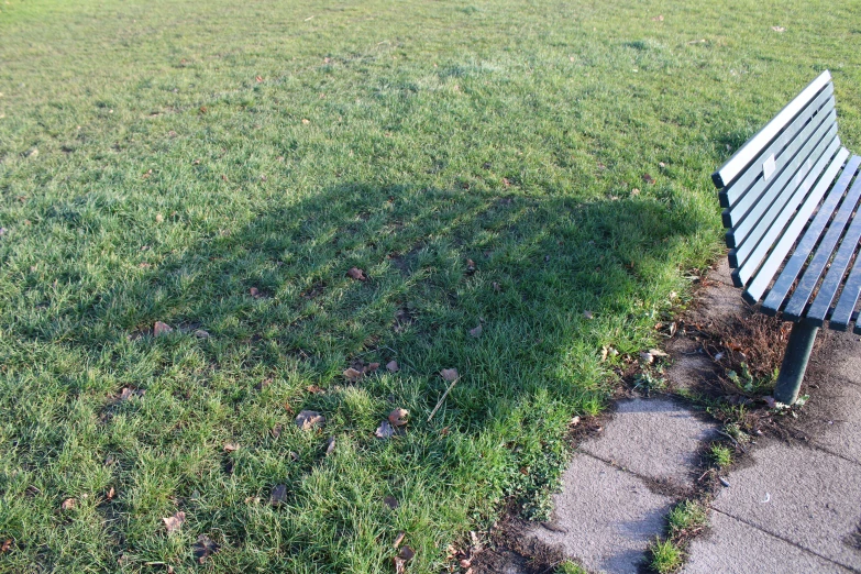 a bench that is in the grass next to the path