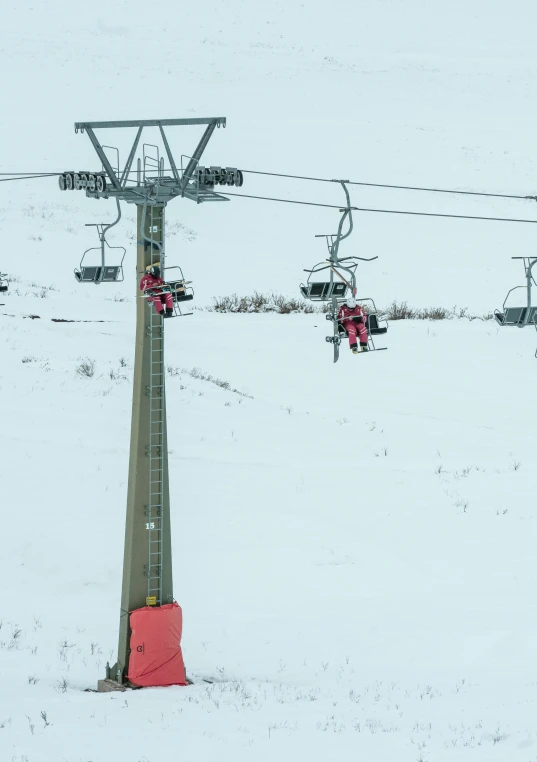 ski lifts on a snowy mountain near red barriers