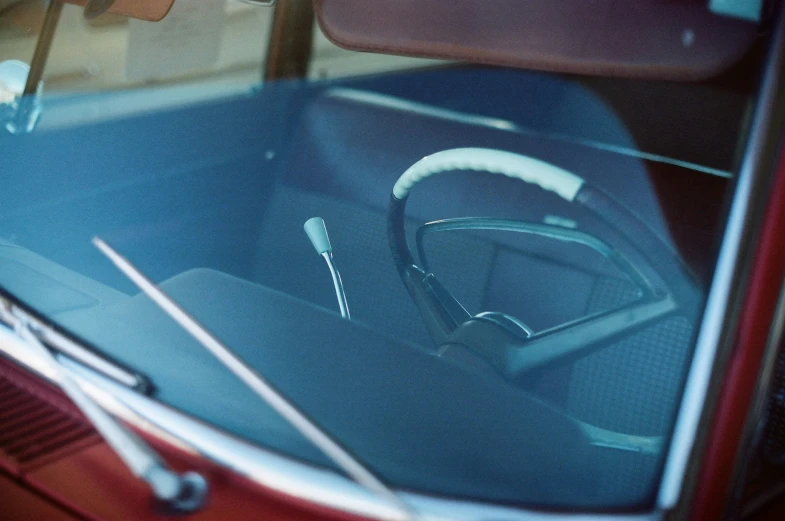 the interior of an old car is displayed in a museum