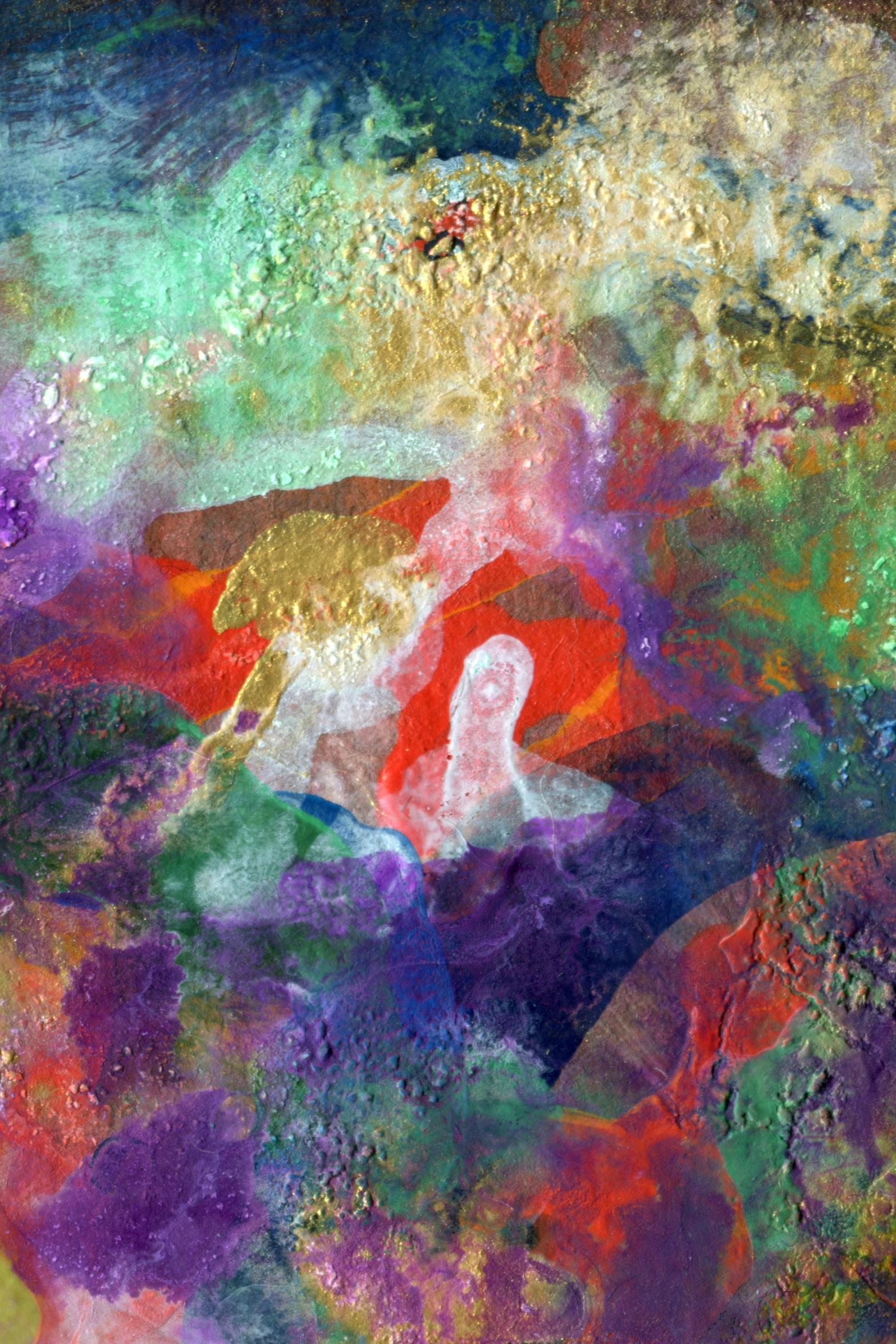 the image depicts colorful paint splatches and stains