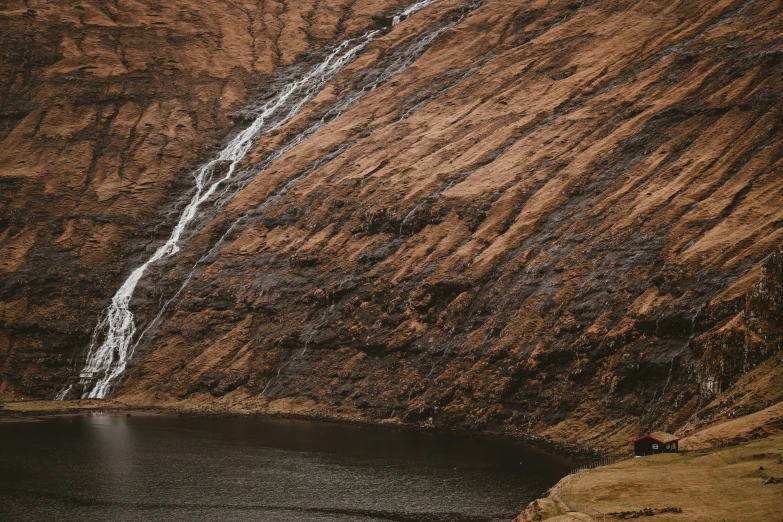 a large body of water sitting on the side of a mountain